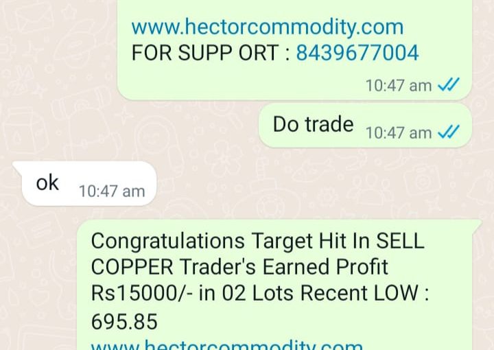 TODAY’S COPPER TARGET HIT UPDATE BY www.hectorcommodity.com (CALL: 8439677004/ 8755878899)